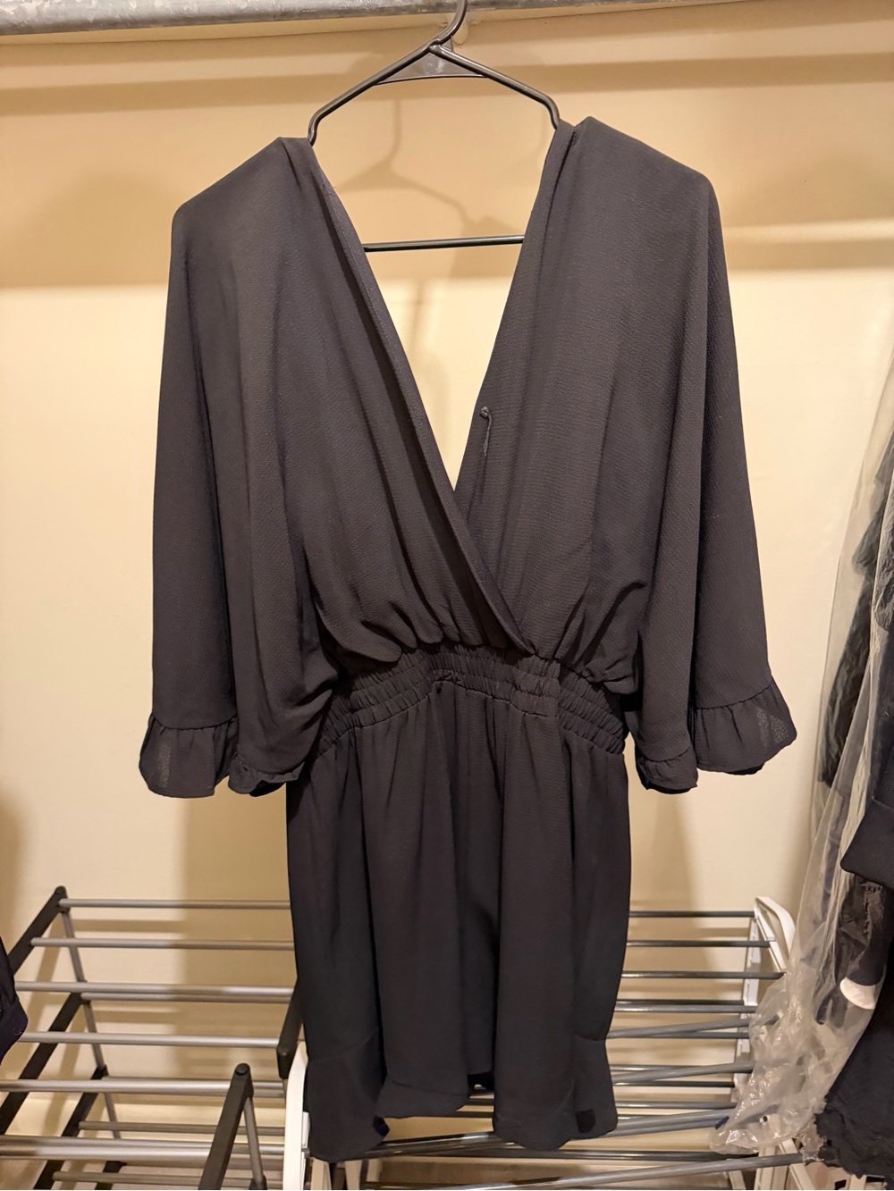 Women's Black V-Neck Smocked Waist Romper